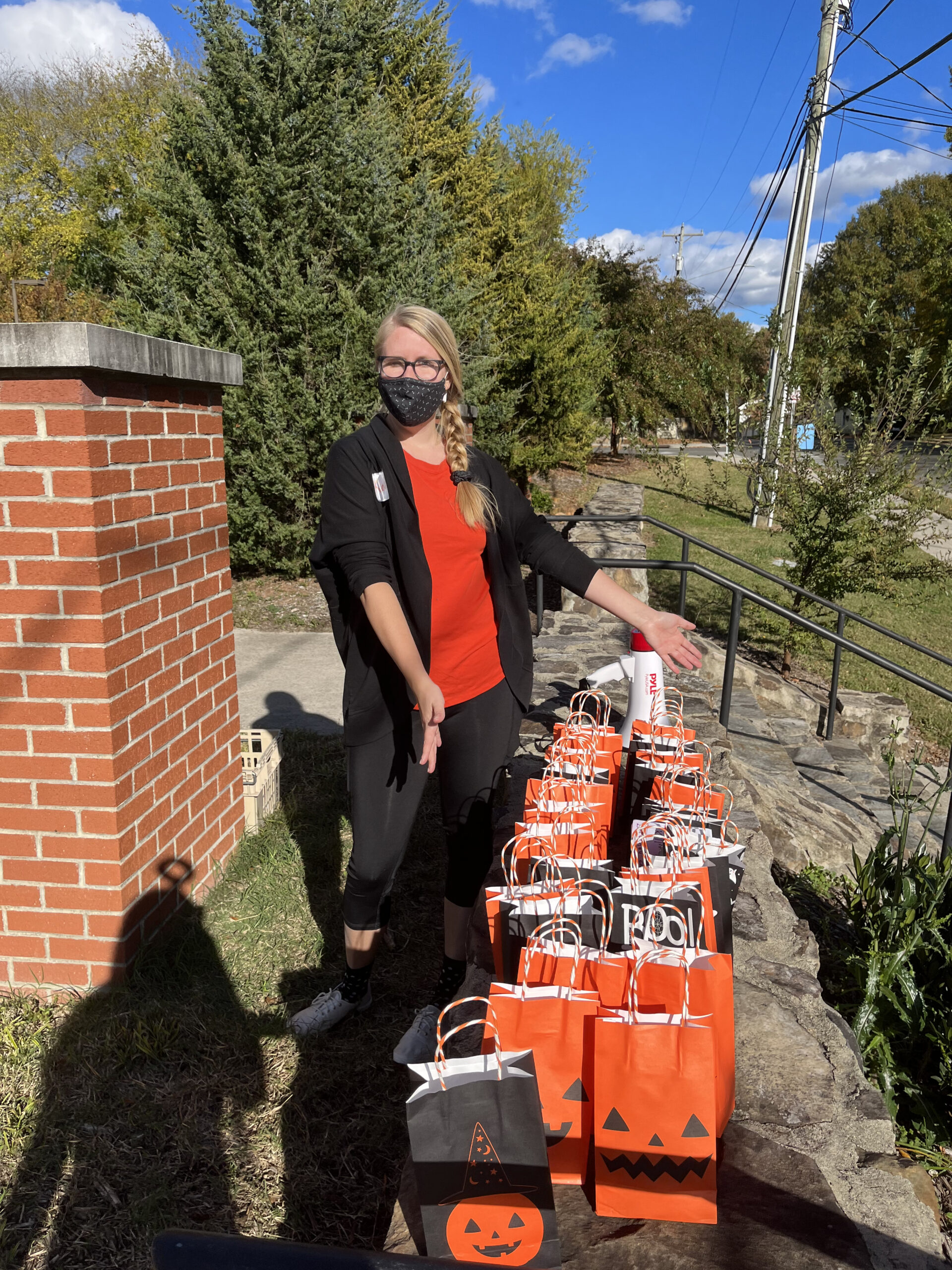 Kari distributing spooky bags